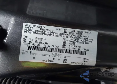 2013 Ford Focus Se z USA, uszkodzony, nr VIN 1FADP3F29DL337963